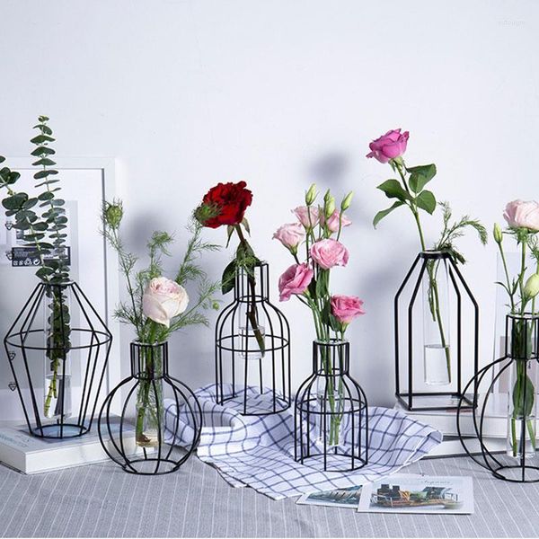 Fleurs décoratives rétro ligne de fer Vase hydroponique plante fleur support en métal Styles nordiques table moderne décoration de la maison accessoires