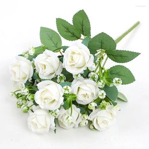Fleurs décoratives Retro Rose Bouquet Artificiel Bride Wedding Party Saint Valentin Fake Home Decor Gift Anniversaire