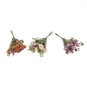 Flores decorativas rosas silvestres Retro con hierba, ramo de Flores especial de aspecto seco, accesorios de fotografía de boda, Flores Artificiales