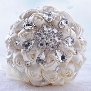 Fleurs décoratives Strass Mariage Bouquet Satin Cristal Ivoire Mariée Personnalisée