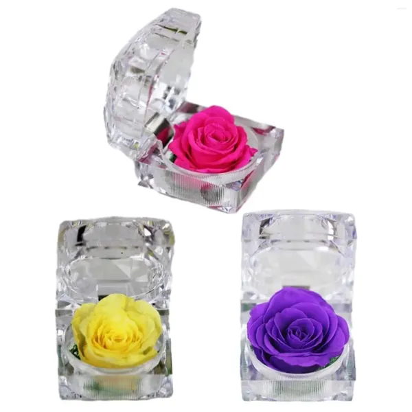 Caja de anillo de flores decorativas, estuche protector de boda transparente para aniversario, propuesta de mujer