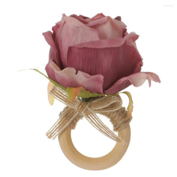 Anillo de flores decorativas Tela de seda Vela Guirnalda Flor artificial Decoración de la boda Guirnalda Azul marino 9 cm 7 cm Recuerdo Círculo de madera El Set Up