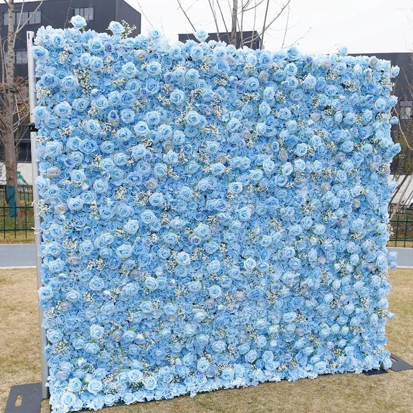 Fleurs décoratives Roll Up tissu tissu floral mur de soie bleu fond de fleur artificielle pour décoration de mariage