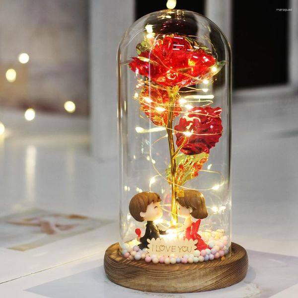 Fleurs décoratives romantique papier feuille d'or 24 carats Rose éternelle dans un dôme de verre noël saint-valentin fleur artificielle décor cadeau beauté et le
