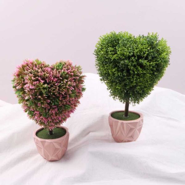 Fleurs décoratives Romantique Plantes Artificielles Bonsaï Amour Coeur Arbre Pot Faux Rose Fleur En Pot Maison Ornement Décor El Jardin Cadeau