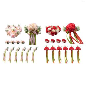 Fleurs décoratives romantiques artificielles, Kit de décoration de boule de ruban de fleurs pour voiture de mariage, accessoires Po, fournitures de Festival d'église