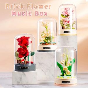 Fleurs décoratives blocs de construction romantiques boîte à musique bricolage artificiel pour la décoration Rose amour mariage saint valentin cadeau des mères