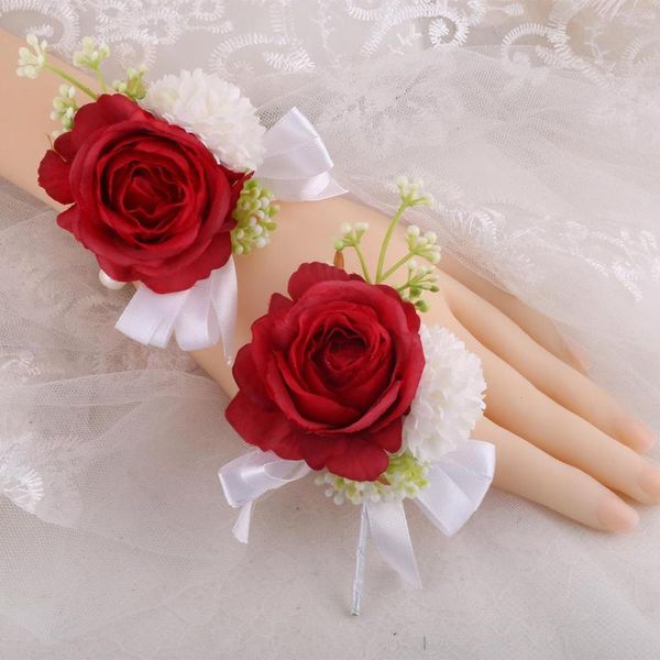 Fleurs décoratives romantique décor à la main raffiné marié Corsage mariée poignet dame fête bijoux perle Bracelet hommes affaires porter