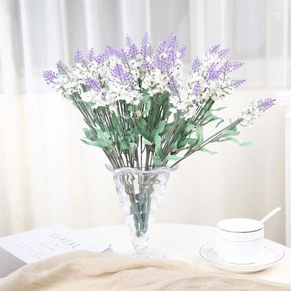 Fleurs décoratives Romantique Provence Lavande Silk Artificiel Purple Bouquet Plastique Fausse fleur blanc pour la décoration de mariage à la maison