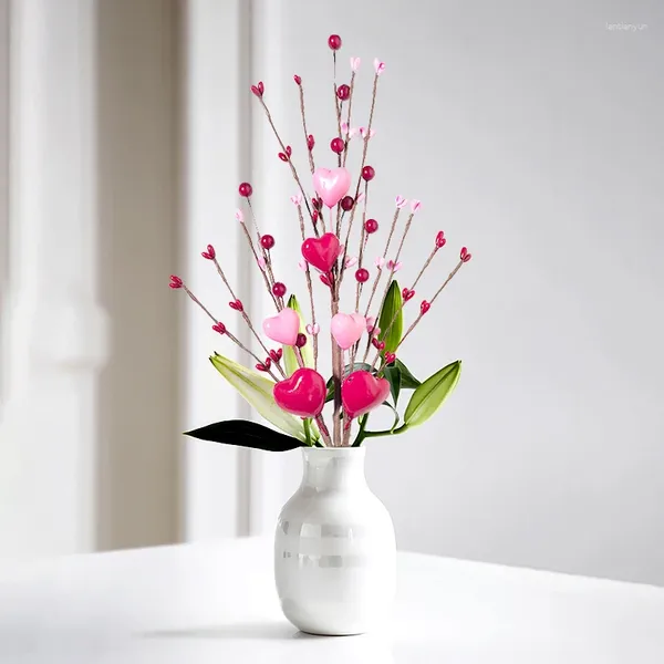 Fleurs décoratives romantique coeur rouge perlé branche de fleur bricolage arrangement simulé Vase décoration cadeaux de saint valentin accessoires de photographie