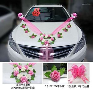 Flores decorativas Estilo romántico Conjunto de decoración de coche de boda en forma de corazón Simulación PE Rose
