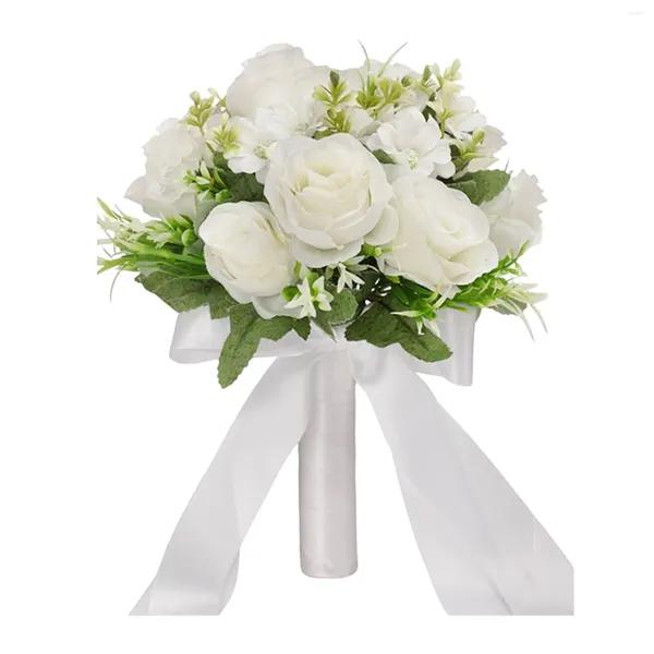 Flores decorativas Boda romántica Broidal Bouquet Multi Colors para la iglesia de aniversario White