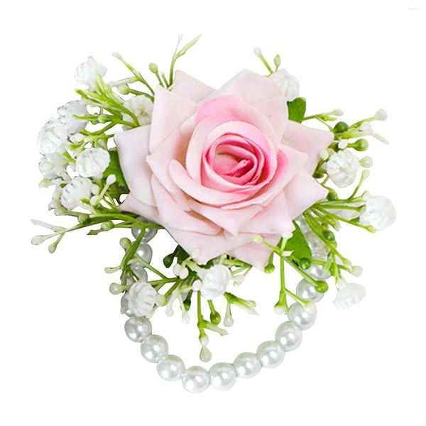 Fleurs décoratives femmes romantiques pour mariage fille mariée fête bracelet de perles décor à la main bal demoiselles d'honneur Corsage tissu de soie fleur de poignet