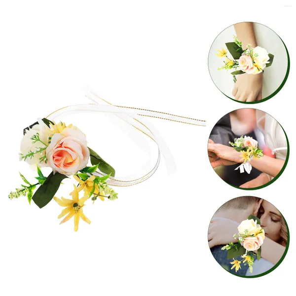 Fleurs décoratives chapelet Bracelet poignet fleur mariée Bracelet 14x11x2.5 cm faux bracelet mariée tissu de soie mariage marié