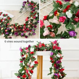 Decoratieve bloemen Rose kunstmatige kerstslinger voor bruiloft thuis kamer decoratie lente herfst tuin boog nep plant wijnstok