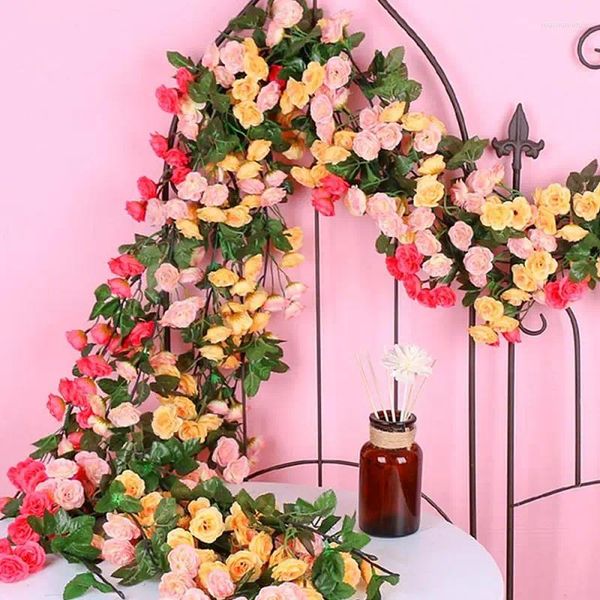 Flores decorativas Rosa flor artificial para boda guirnalda blanca decoración de la habitación del hogar primavera otoño jardín arco decoración vid falsa