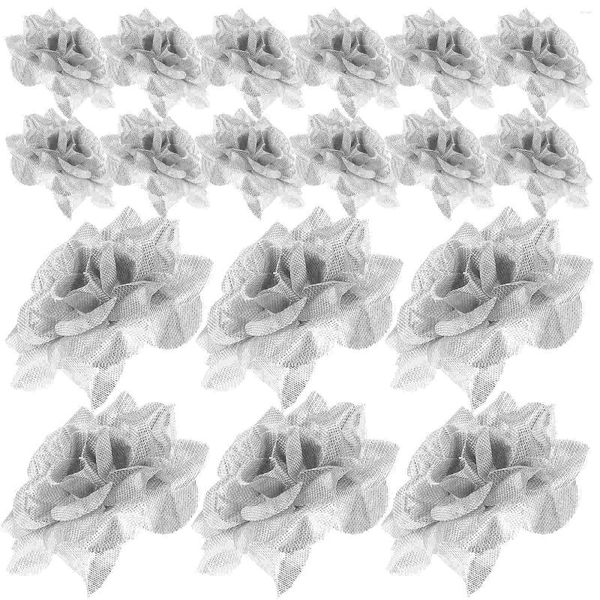 Fleurs décoratives Rose fleur artificielle Roses têtes tête soie mariage artisanat ruban faux en vrac sans tige éternel bricolage argent