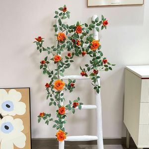 Decoratieve Bloemen Rose Kunstmatige Opknoping Guirlande Zijden Bladeren Wijnstok Rotan Voor Thuis Bruiloft Boog Kerstfeest Decor Planten Ivy