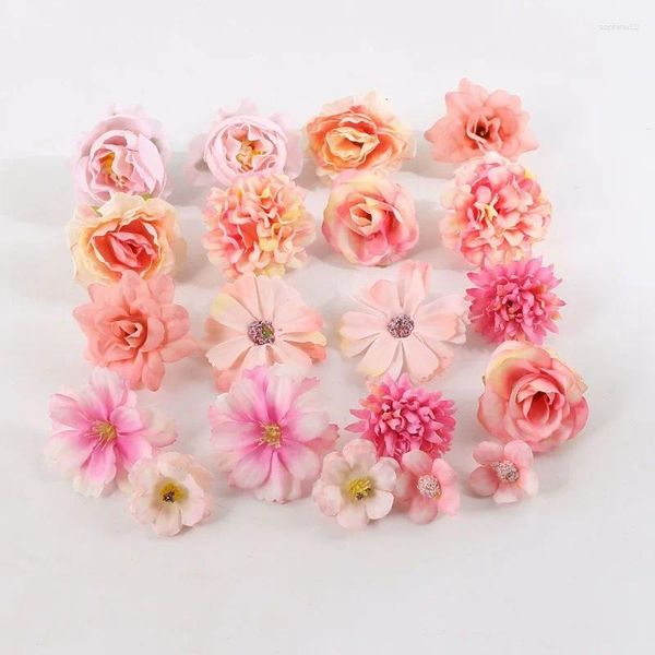 Fleurs décoratives Rose mélange artificiel fausse tête de fleur pour la décoration de mariage de Noël décoration de salle à la maison artisanat des matériaux de bricolage accessoires