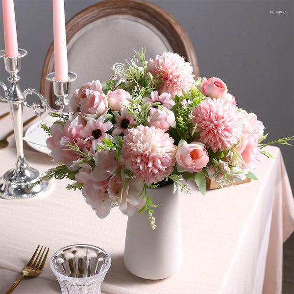 Fleurs décoratives Rose pivoine artificielle faux Bouquet pour la décoration intérieure jardin fournitures de mariage décoration plantes d'extérieur accessoires