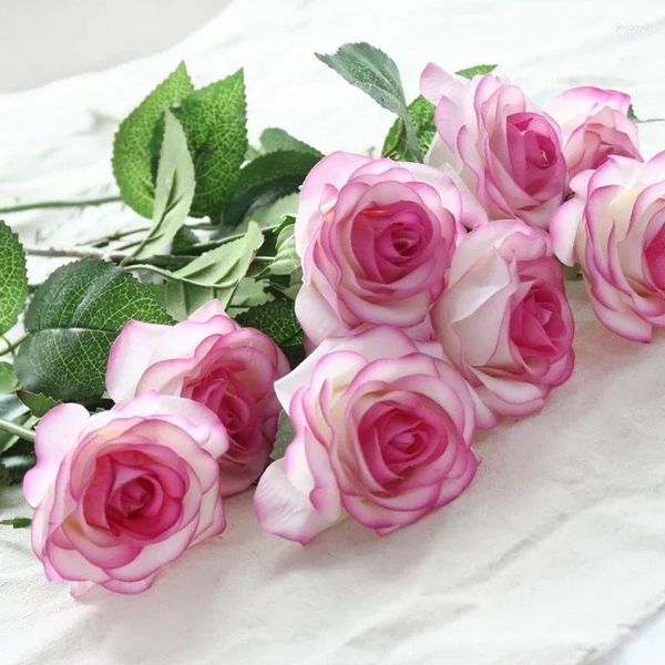 Fleurs décoratives Rose artificielle en Silicone pour décoration de fête de mariage à la maison fausse fleur cadeau de noël