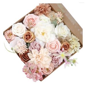 Fleurs décoratives Rose Décorations de mariage artificielles Décor à la maison Cadeau de Saint-Valentin Bouquets de mariée Combo Box Set pour DIY Baby Shower