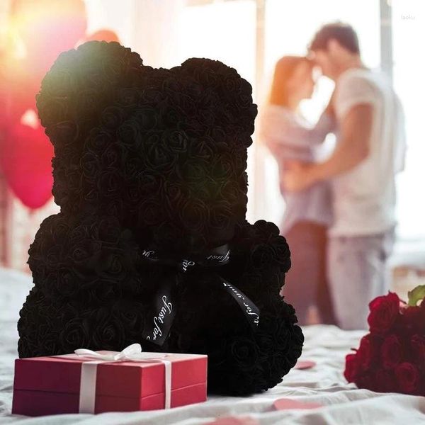 Fleurs décoratives Rose Bear Festival Cadeau de la Saint-Valentin pour petite amie 25cm noir éternel mignon d'anniversaire de Noël étreint