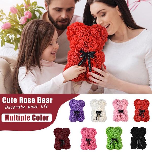 Fleurs décoratives Rose Bear Teddy Gift artificiel de 10 pouces pour la décoration de décoration de mariage de la Saint-Valentin