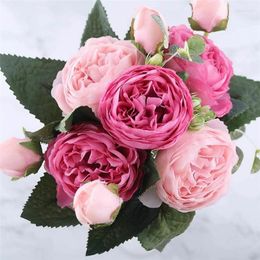 Fleurs décoratives Bouquet de rose fausse fête de mariage de fleurs Simulation décoration de la maison un tas de 5 beaux