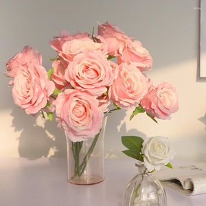 Flores decorativas rosa buquê imitação ornamentos florais falso interior tv gabinete decorações para casa