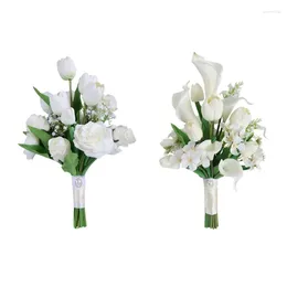 Decoratieve bloemen Rose Calla Lily Bride Artificial Bridal Bouquet for Wedding Ceremony Anniversary