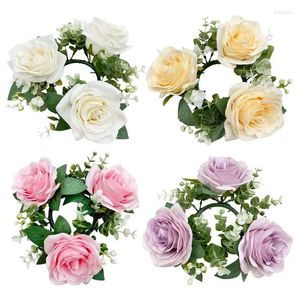 Decoratieve bloemen Rose kaarsen ringen bloem kleine krans pilaar kandelaar voor pilaren kunstmatige ring kransen kerst