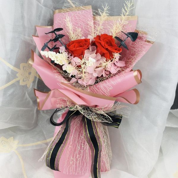 Fleurs décoratives Rose Eternelle Coffret Cadeau Fleur Séchée Réel Saint Valentin Creative Préservé Bouquet De Mariage En Gros
