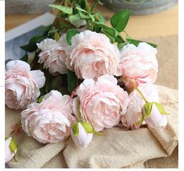Fleurs décoratives Rose Style Européen Fourré 3 Pivoine Simulation Fleur Rouge Home Decore Décoration De Mariage
