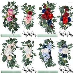 Fleurs décoratives Rose Fake Floral Eucalyptus Arch Kit Realist Cérémonie Couronne de fleurs pour la fête de mariage