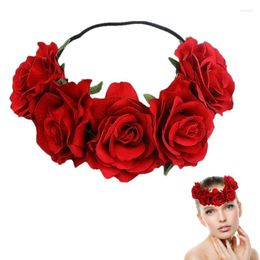 Decoratieve bloemen Rose bloemen kroon slinger vrouwen bloemen haar hoofdband halo kopstuk bruiloftsfeest rooskleurig