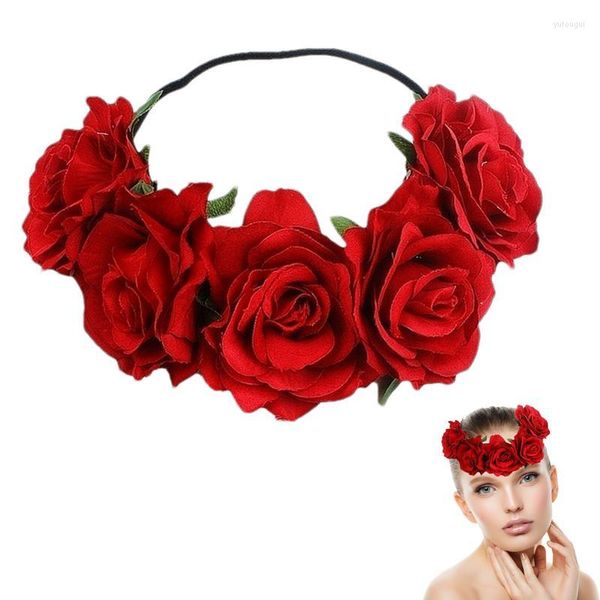 Fleurs décoratives rose florale guirlande femme fleur cheveux bandeau bandeau halo Headpiece Wedding Party Rosy