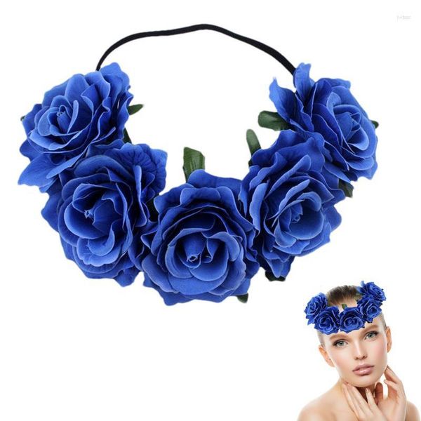 Fleurs décoratives Rose couronne florale guirlande fleur artificielle plage casque cheveux couronne bandeau Halo fête de mariage rose