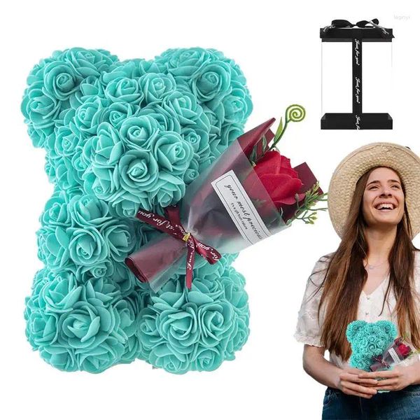 Ours en forme de Rose, fleurs décoratives, ourson éternel dans une boîte transparente, 9,45 pouces, décoration de maison faite à la main pour la saint-valentin