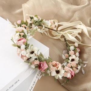 Fleurs décoratives Rose fleur couronne Boho réglable couronne bandeau Halo guirlande florale casque mariage Festival fête