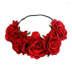Fleurs décoratives Rose fleur cheveux guirlande femmes guirlande couronne bandeau Floral avec ruban réglable Festivals mariage