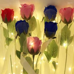 Guirlande lumineuse de roses artificielles, fleurs décoratives, cadeau de saint-valentin, savon à tige unique avec lampe, pour décoration de mariage