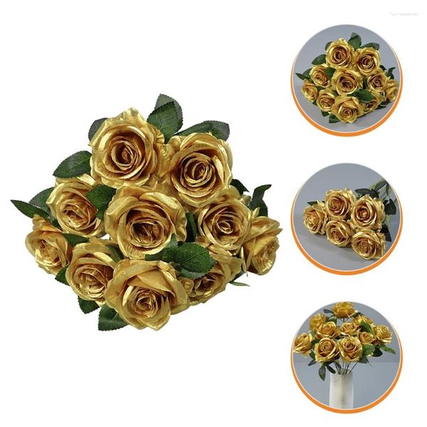 Fleurs décoratives décorations de fleurs en or rose artificielles pour les roses de guirlande florale fausses de bouquet de bouquet de soie
