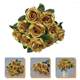 Flores decorativas Garland de oro Rosas Artificiales Guardocáneas Faux Fait Silk Bouquet para rellenos de decoración centros de mesa