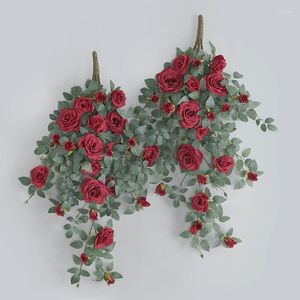 Fleurs décoratives Rose Ivy Simulate Murd Mouted suspendu Vine 22 Forks Vines Silk Wedding Party Decoration Home Decor Craft