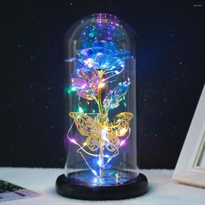 Fleurs décoratives Light Rose Light Artificial Galaxy Lampe avec papillon LED coloré en verre Gift Mather Day pour femmes