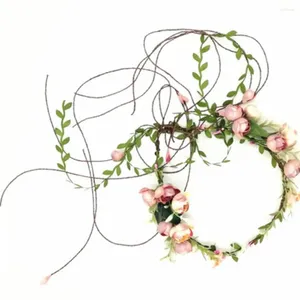 Flores decorativas, diadema de flores de ratán rosa, diadema, corona de boda realista, accesorios para el cabello para niña, hermosa playa