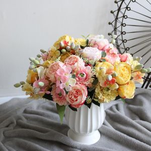 Flores decorativas Decoración de bodas artificiales de seda de rosa
