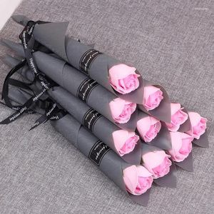 Flores decorativas Bouquet de jabón de rosa 10/5pcs Regalo del día de San Valentín para decoraciones de casas de bodas que sostiene un Fridend Artificial