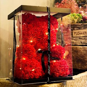 Decoratieve bloemen Rose Teddybeer met licht en doos kunstmatige PE -bloem van kerstdecoratie voor moeder vriendin geschenken